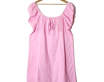 Vintage Pink Cotton Babydoll Mini Dress: Cottagecore Peasant Style (XL-2XL)