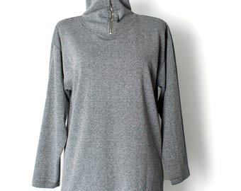 Vintage Half-Zip Pullover, 80's Grey Ribbed Sweatshirt / size