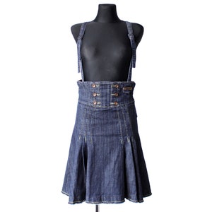 Vintage 90's Denim Suspender Skirt, Pinafore Dress, Overall High