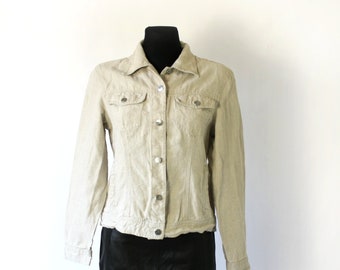 Vintage 90's Pure Linnen Beige Button Down Jacket Blazer Voorzakken