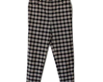Vintage Tartan Wool Blend Pants: 90s Plaid Peg Leg Trousers (L-XL)