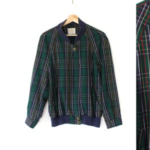 Vintage 80&#39;s Green Plaid Bomber, Women Tartan Light Jacket not lined