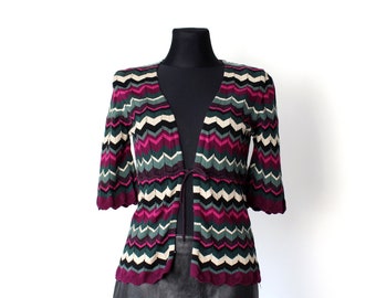 Vintage Chevron Knit Cardigan: 90s Cotton Blend Top