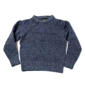 Kids Shetland Wool Sweater, Vintage Knitted Blue Melange Pullover Children 5-6 years