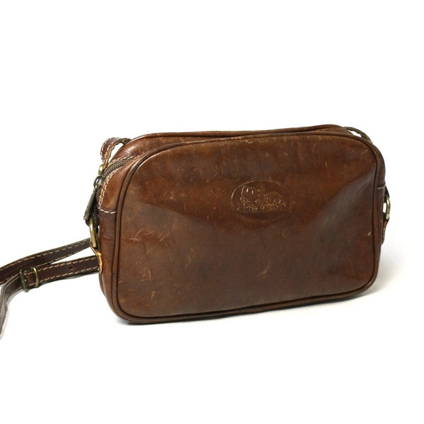 Vintage THE FARGO 70's Brown Real Leather Small Crossbody, Italian Satchel Messenger Bag Purse