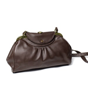 Sac de médecin marron en similicuir vintage, mini sac de médecin des années 70, cadre en bandoulière