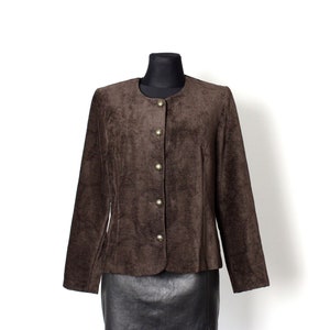 Braune Samt Jacke, Vintage 80er 90er Kurz Jacquard Blazer