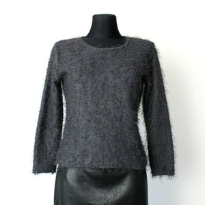 Flauschiger Grauer Pullover, Vintage 80er 90er Flauschiger Pullover, Französischer Strickpullover