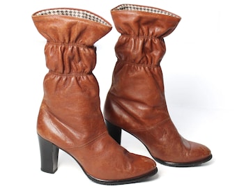 Vintage Camel Leather High Heel Boots, Finland, EUR 37.5/ US 6.5/ UK 4.5