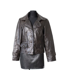 Vintage leather fitted jacket, 90s Brown genuine leather blazer - size Medium to Large