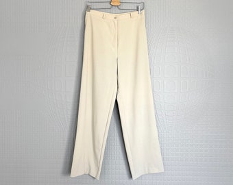 Vintage Cream Flowy Pants, 80s High Waisted Straight Trousers classic style - size Medium