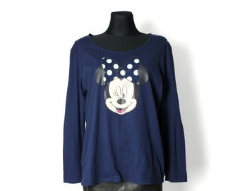 Vintage Minnie Mouse blue shirt, Crew neck 90's long sleeve top, Cartoon pajama tee