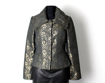 Blazer jacquard vintage H&M in bronzo, giacca Boho in broccato floreale metallizzato degli anni '90 e '00, romantica