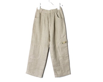 Kid's linen pants 5-6 years, Vintage beige wide leg rustic relaxed trousers unisex boy girl
