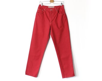 Jeans con gamba affusolata rossa, pantaloni in denim unisex vintage pantaloni Mom Fit High Rise W 31