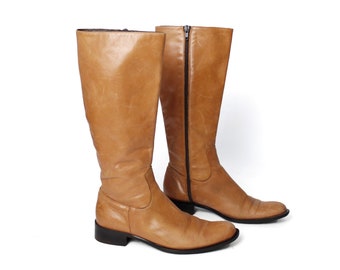 Bottes d'équitation en cuir marron vintage - Style années 80 et 90 hautes (6,5 US / 37 EUR)