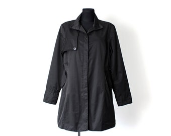 Vintage 90's Black Shiny Single Breasted Short Trench Coat Jacket