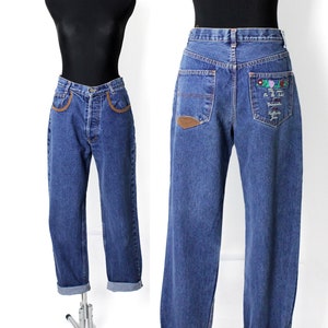 Jean Mom Cimarron vintage : jean bleu fuselé taille haute, petit