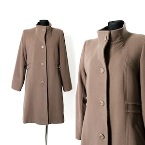 Wool brown wool coat, Vintage 90&#39;s cashmere blend single breasted wool coat jacket - size Large