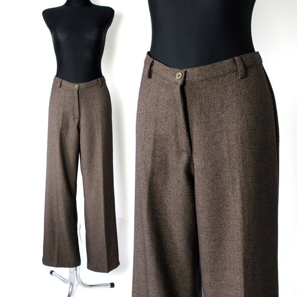 Vintage Brown Straight Trousers, 90's 00's Flowy Y2K Pants - size Medium