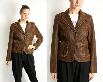 Vintage 90's Brown Suede Collared Fitted Jacket Blazer
