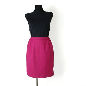 Vintage 80&#39;s Wool Blend Pink Skirt, Mini Purple Pencil High Waisted Skirt