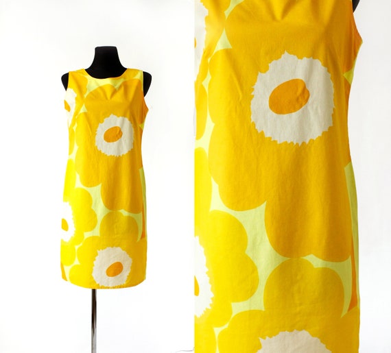 Marimekko Unikko Print Dress, Vintage 90's Yellow