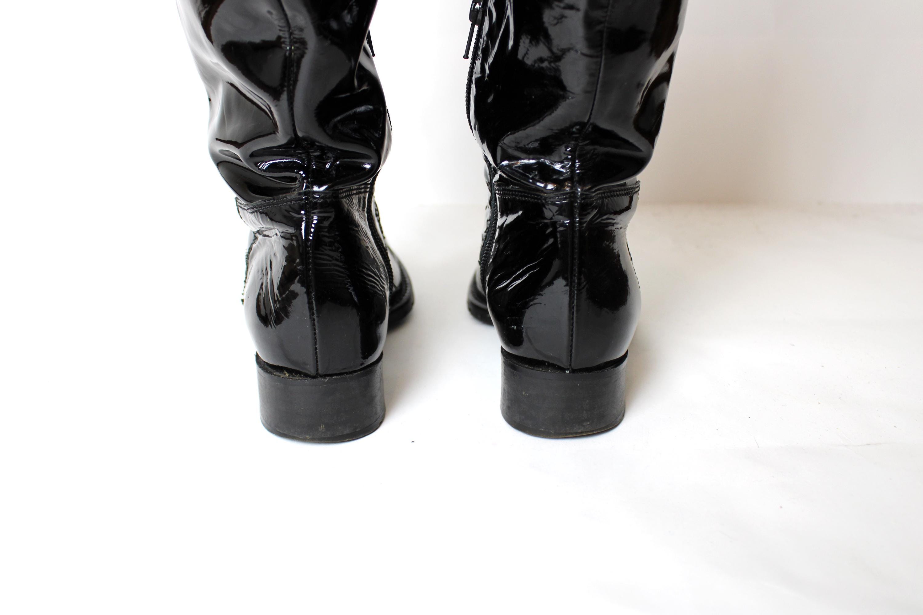 Bottes D'équitation Vintage Italiennes En Cuir Noir - Femme - Taille UK 6 - Zippé Et Lacets
