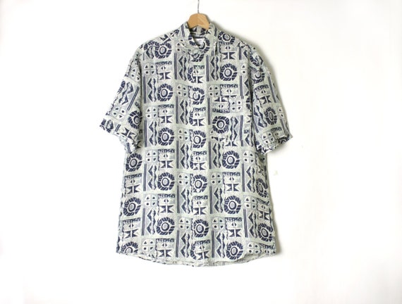 Vintage 90s Silk Abstract Print Shirt: Lightweight Boho Button-Down