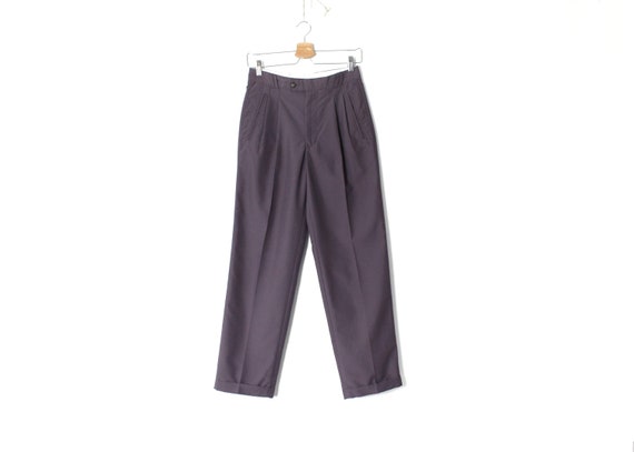Vintage lilac pleat pants, 80s High waisted slightly tapered trousers unisex  W 28