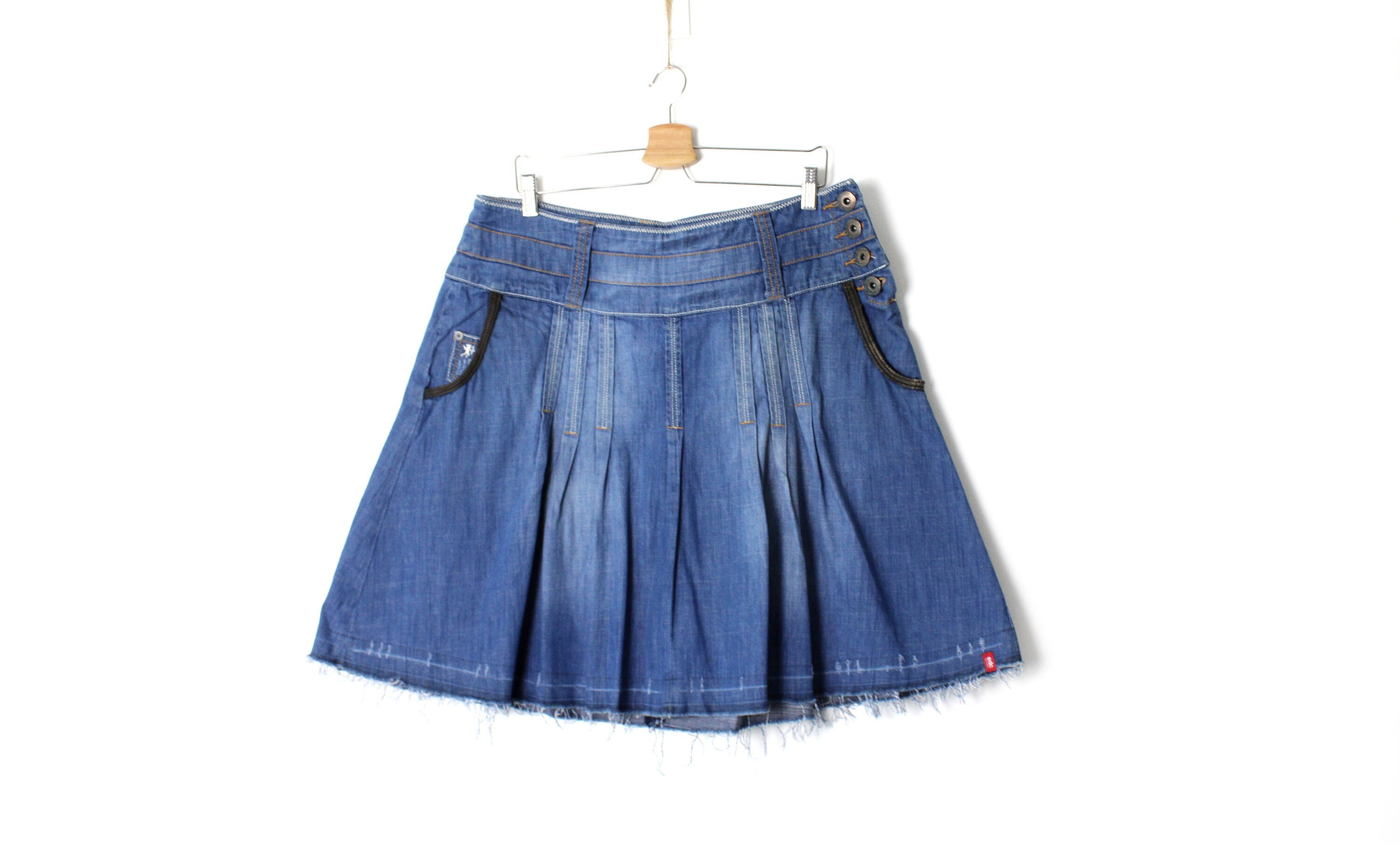 Vintage 90s Abercrombie &amp; Fitch Blue A Line Denim Skirt Size 4 Relaxed Low Rise