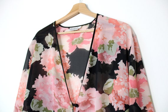 Vintage 80's 90's Floral Sheer Cardigan, Pink & B… - image 5
