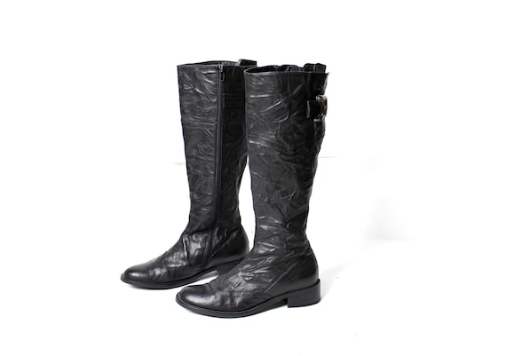 Vintage Fonnesberg Leather Riding Boots, Black Tall Boots, EUR 36/ US 6/UK 3.5
