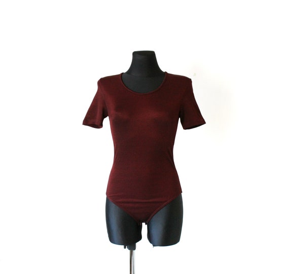 Burgundy Red Leotard, Vintage 90's 80's One Piece