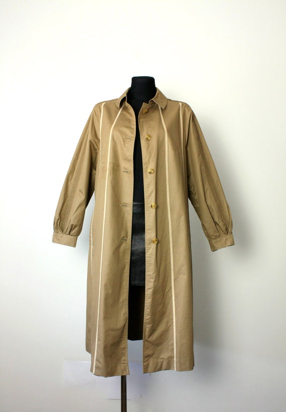 Vintage 70's 80's Brown A-Line Trench Coat, Singl… - image 2