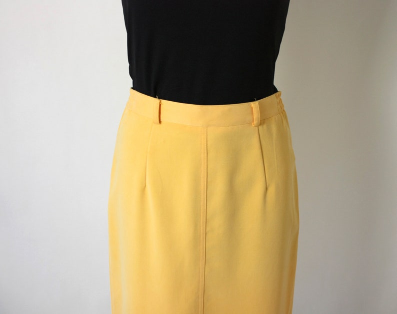 Vintage Yellow Pencil Skirt 80/'s Midi Skirt High Waisted Skirt