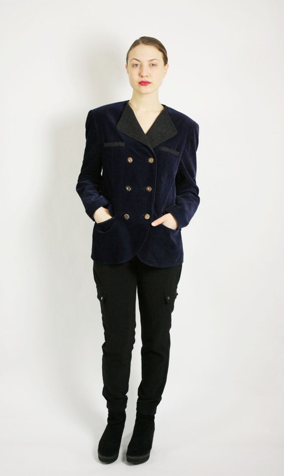 Vintage 80s Corduroy Double Breasted Blazer: Navy Blue German
