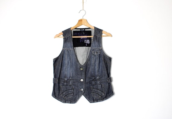 Vintage Faded Denim Vest Women's Waistcoat, 90's Sleeveless Jean Jacket Steampunk Fitted / size Small