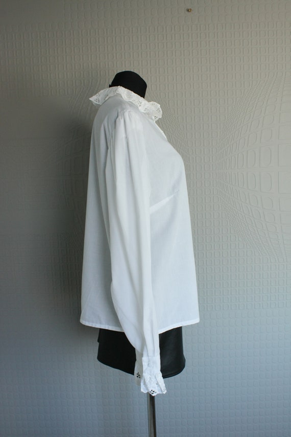 Vintage White Ruffled Loden Blouse, Victorian Lac… - image 2