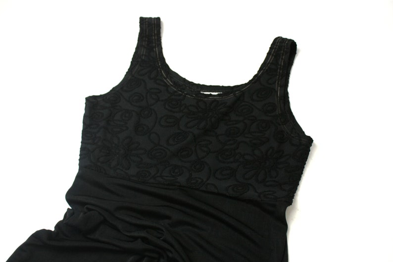 Small to Medium Black Skater Mini Dress Vintage 90/'s Black Slinky Baby Doll Dress Empire Waist