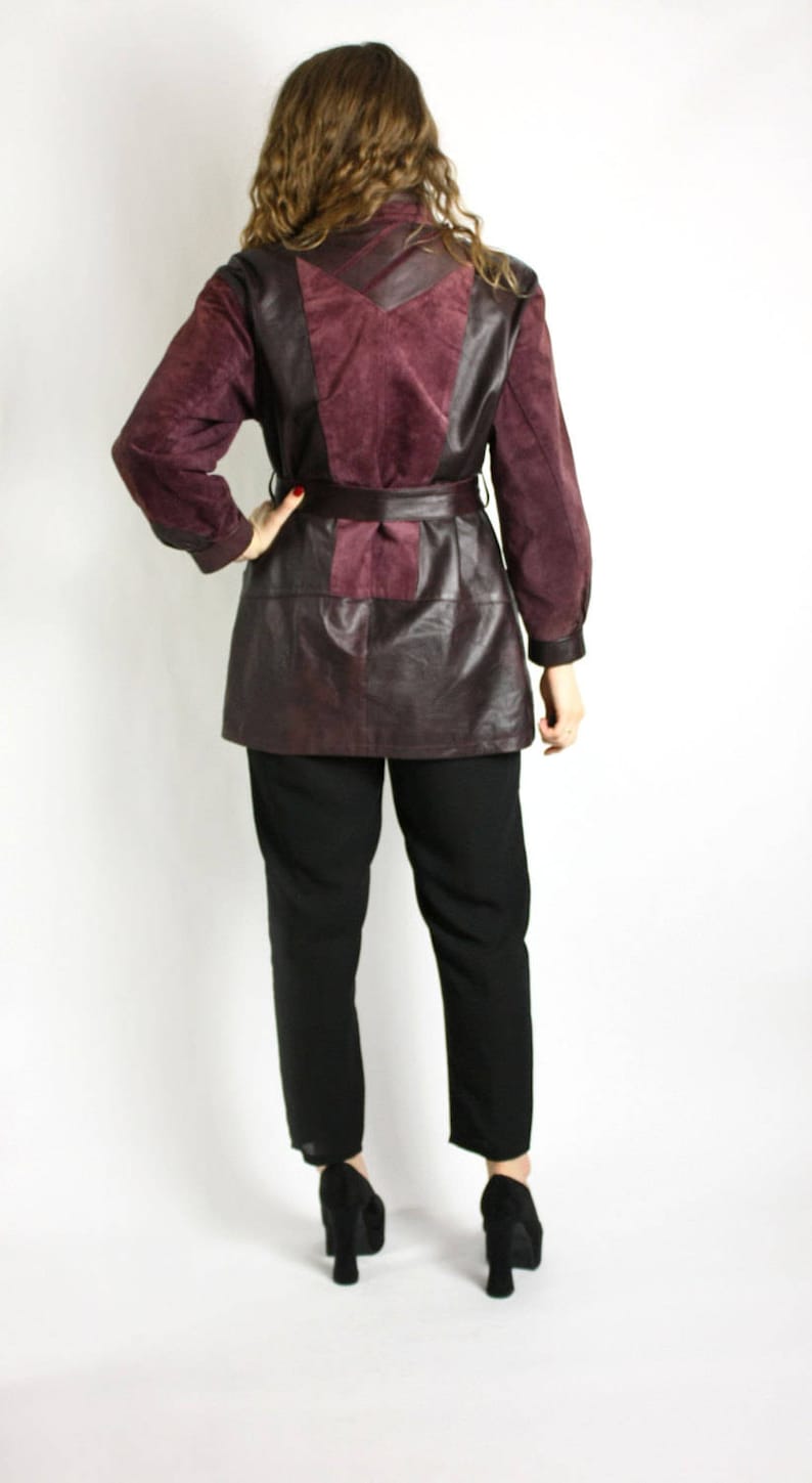 Vintage 70/'s 80/'s Brown /& Burgundy Leather Suede Belted Coat Jakcet Small to Medium