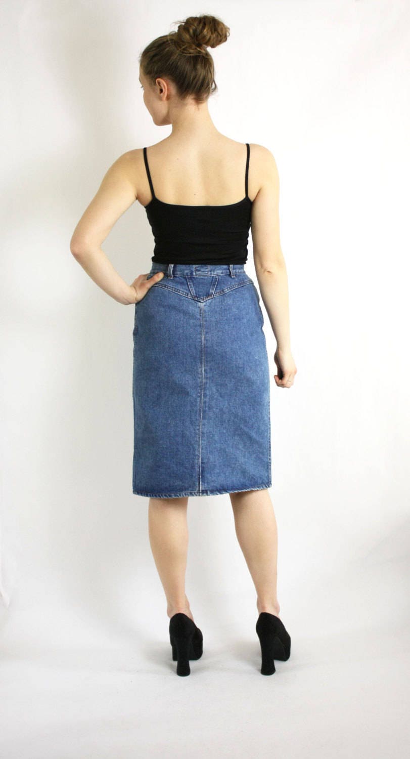 スカート Vintage Vivaldi blue denim pencil skirt Vintage 80's 90's Blue Denim High Waist Skirt, Jean Pencil