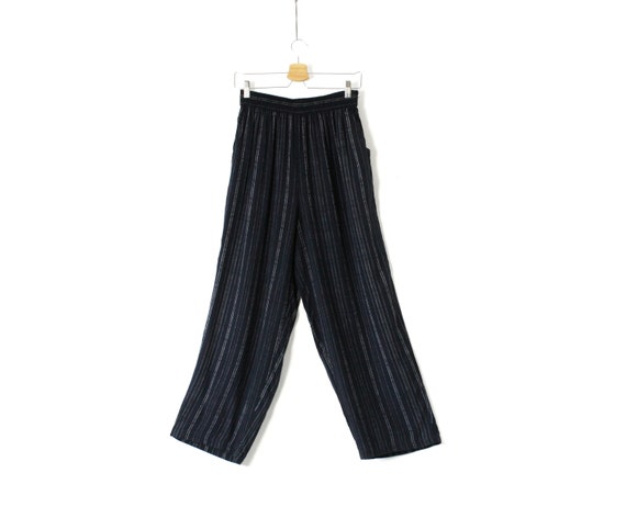 Wide leg striped pleated denim pants in gaucho style 90/'s vintage pretty novelty low waist maxi pants Along with wide elasticated belt