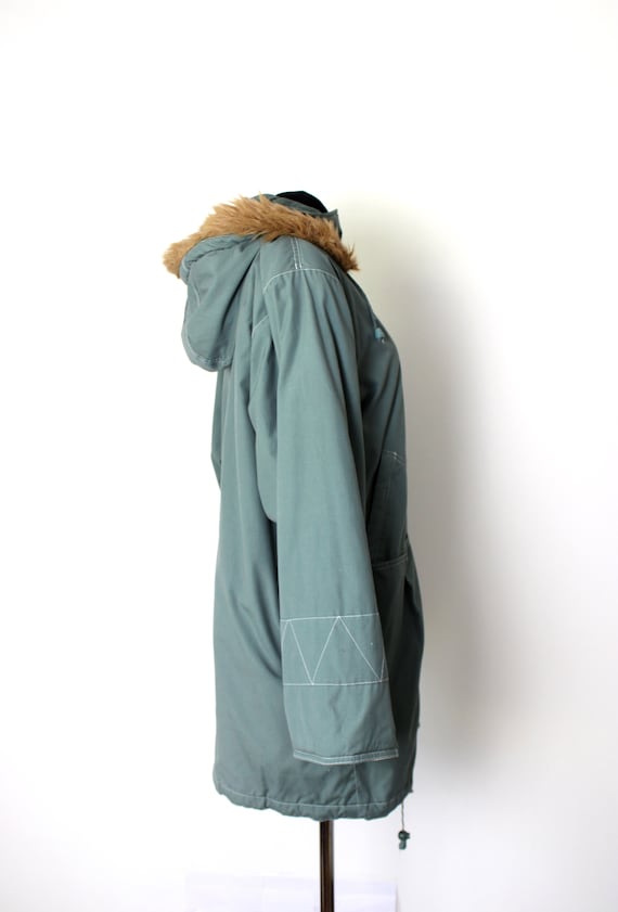 Vintage Eskimo Parka, 80's 90's Teal Green Hooded… - image 2