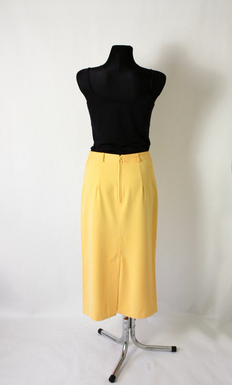 Vintage Yellow Pencil Skirt 80/'s Midi Skirt High Waisted Skirt