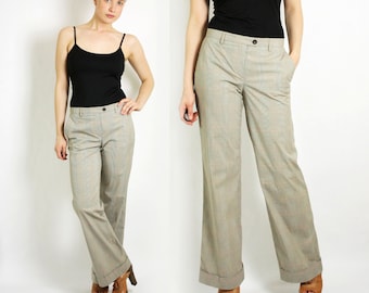 Vintage 90's Marc Cain Grayish Beige Plaid Tartan Pants Trousers S-M