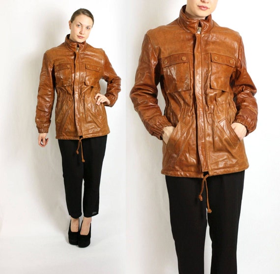 Vintage 70's 80's Camel Brown Genuine Leather Uni… - image 1