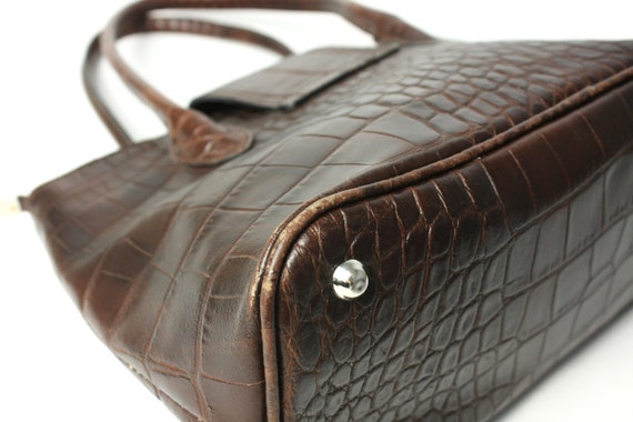 Vintage croco embossed bag,80's 90's Italian Dark… - image 5