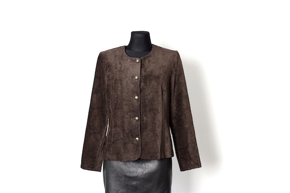 Brown velvet jacket, Vintage 80's 90's crop jacqu… - image 1