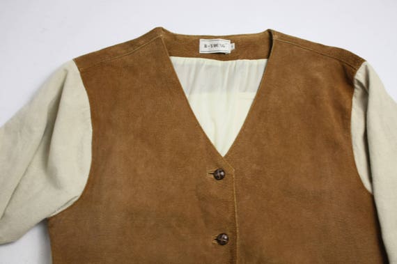 Vintage 80's 90's Camel Brown Leather Suede + Lin… - image 5